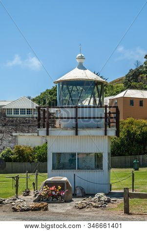 Stanley, Tasmania, Australia - December 15, 2009: Old Lighthouse Display Consisting Of Wooden Unders