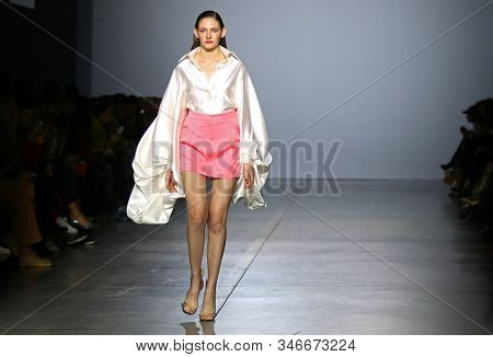 Kyiv, Ukraine - February 1, 2019: Model Presents A Creation By Designer Aliona Bettyar (brand A.m.g.