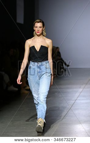 Kyiv, Ukraine - February 1, 2019: Model Presents A Creation By Designer Aliona Bettyar (brand A.m.g.