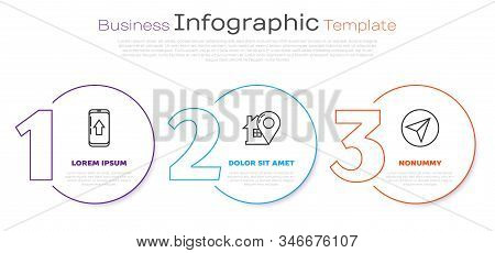 Set Line Infographic Of City Map Navigation, Map Pointer With House And Paper Airplane. Business Inf
