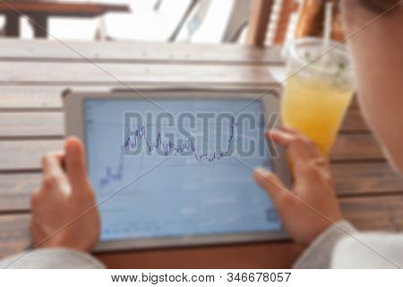 Woman Hand Trading Online On Tablet, Stock Photo