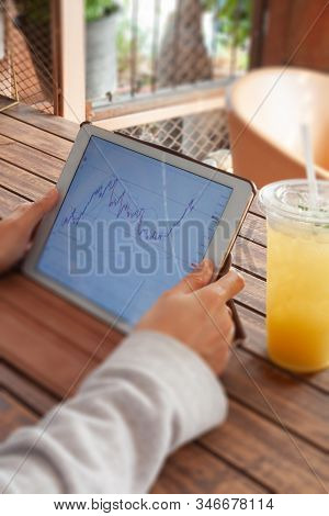 Woman Hand Trading Online On Tablet, Stock Photo