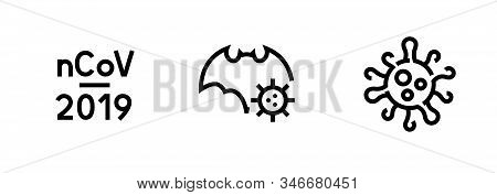 Bat Virus Causative Agent 2019-ncov. Editable Line Vector Set