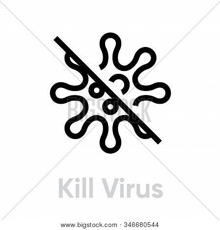 Kill Virus, Bacteria Vector Icon. Editable Line Pictogram