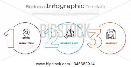 Set Line Map Pointer With House, Realtor And Warehouse. Business Infographic Template. Vector