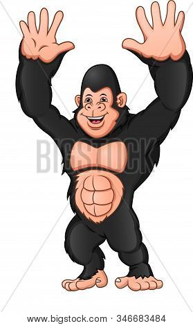 Gorilla Cartoon Waving On A White Background