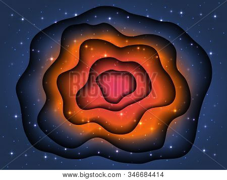Colorful Image Of The Night Starry Sky In The Papercut Style. Fabulous Mood Of Winter Snowfall On Ch