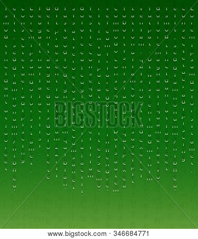Set Of Symbols As An Element Of A Cyber Message. Stylized Letters On A Green Background In The Matri