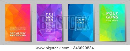 Facet Low Poly Vivid Cover Page Layouts Vector Graphic Design Set. Diamond Texture Low Poly Patterns