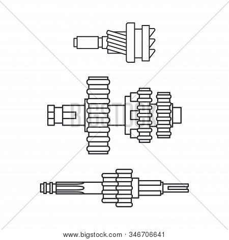 Line Vector Icon Set Auto Moto Parts Accessories Gear. Repair Service Equipment. Engine Elements Sho