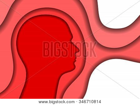 Head Human Silhouette White Abstract Schematic From Red And White Layers Paper Cut 3d Shadows One Ov