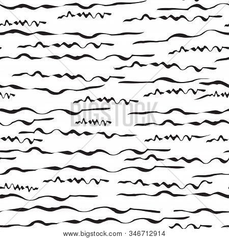 Abstract Seamless Pattern With Hand Drawn Brush Lines On White Background. Simple Abstract Pattern B