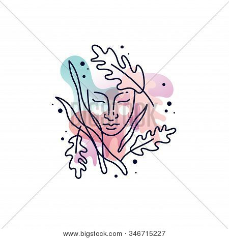 Illustration For Natural Cosmetics. Image Of The Girls Head. Conceptual Line Graphics. Vector Sign.