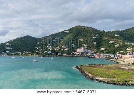 Road Town, Tortola, Bvi - December 16, 2018: Coastline Along A Road Town In Tortola, Bvi. The Wooded