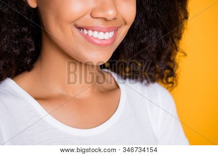 Cropped Close-up Profile Side View Portrait Of Her She Nice Attractive Lovely Cheerful Cheey Wavy-ha