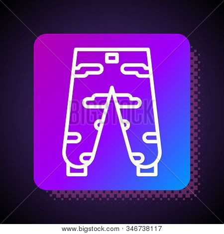 White Line Camouflage Cargo Pants Icon Isolated On Black Background. Square Color Button. Vector Ill