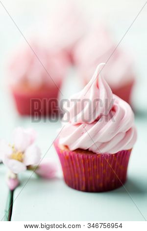 A Freshly Made Creamy Pastel Pink Cupcake