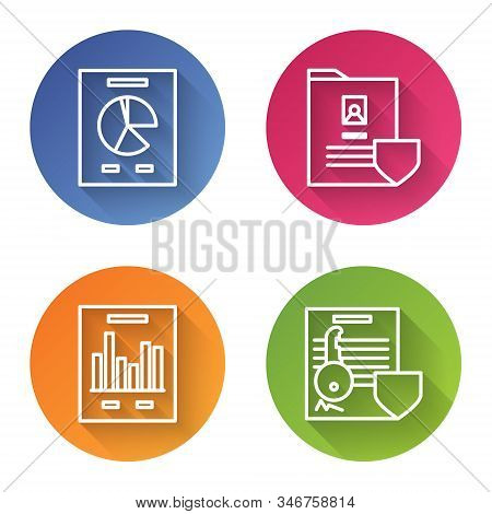 Set Line Document With Graph Chart, Document With Shield, Document With Graph Chart And Document Wit