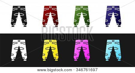 Set Camouflage Cargo Pants Icon Isolated On Black And White Background. Vector Illustration
