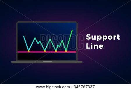 Support Line Flat Icon With Laptop And Text - Chart Pattern Figure Technical Analysis. Vector Stock 
