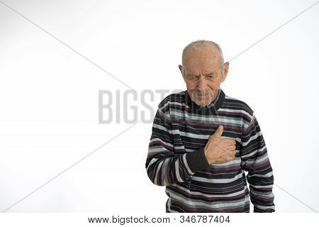 Old Sad, Depressed Man In Casual Clothes, Senior Europaen Man Heart Attack, Painful Male With Pain O