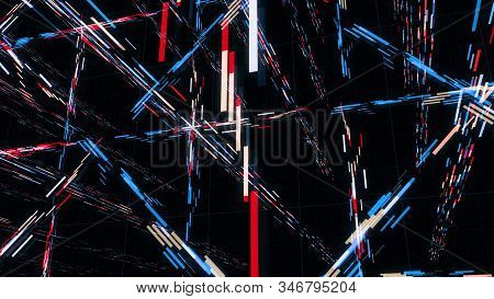 Abstract Animation Of 3d Cyberspace Matrix With Strokes. Animation. Multilevel With 3d Space Black B