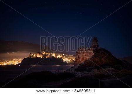 Night Sky Over Genoese Tower And Calvi Citadel In Corsica