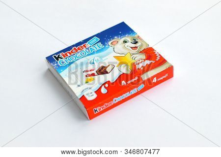 Kinder Chocolate Small Box Made By Ferrero Spa. Kinder Is A Confectionery Product Brand Line Of Ital