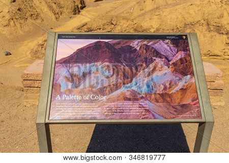 Death Valley, California, Usa- 02 June 2015: A Palette Color Information Board. Artist Palette On Ar