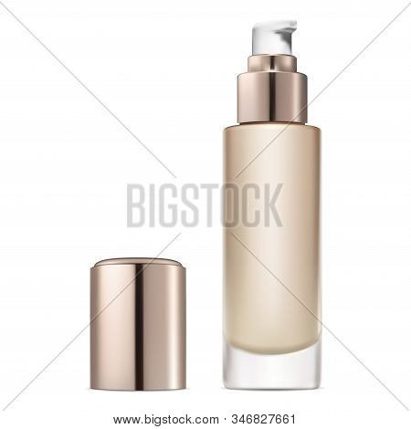 Face Foundation Bottle. Liquid Cosmetic Cream Care. Facial Makeup Base Glass Pump Dispenser Tube. Cl