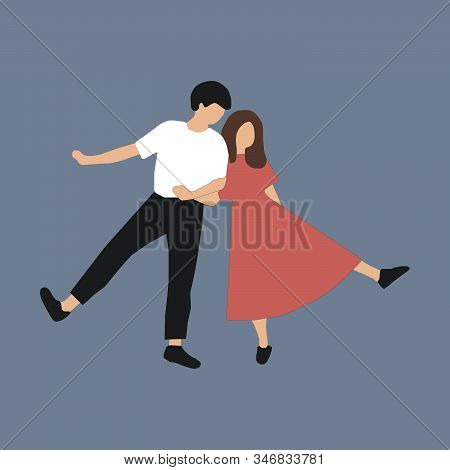 Young Couple Girl And Boy In Clothes Illustration On Blue Or Grey Background
