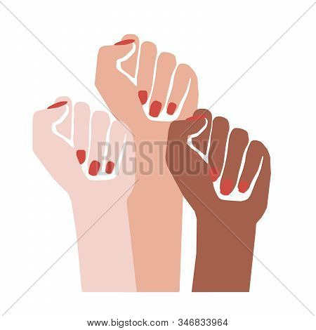 Girls Hands Different Colour Illustration On White Background