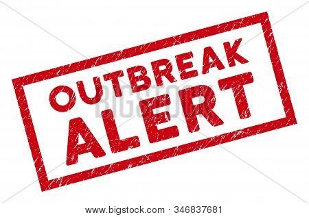 Outbreak Alert Rectangular Framed Stamp Seal. Red Vector Rectangular Grunge Seal With Outbreak Alert