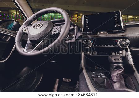 Ufa, Russia, 15 January, 2020: All-new Compact Crossovers Toyota Rav4 Premier At Toyota Car Standing