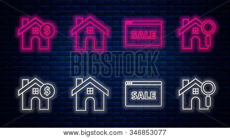 Set Line House, Hanging Sign With Text Online Sale, House With Dollar Symbol And Search House. Glowi