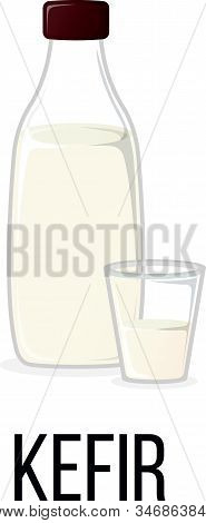 Kefir. Healthy Food Style, Concept Icon And Label. Natural Probiotics Symbol, Icon And Badge. Cartoo