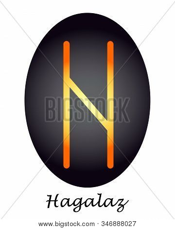 Rune Hagalaz Yellow-orange On A Black Oval. Vector. Illustration