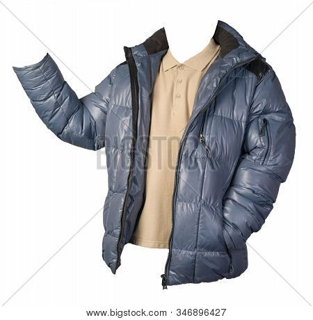 Mens Hakki T-shirt And Blue Jacket Isolated On White Background.casual Clothing