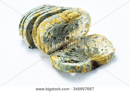 Bread - Old And Moldy Sliced, Isolated On White Background.