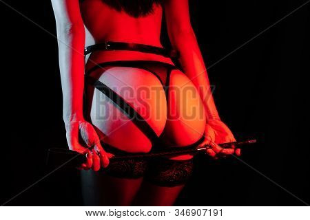 Big Sexy Ass Submissive Girl In Panties And Stockings With Leather Whip