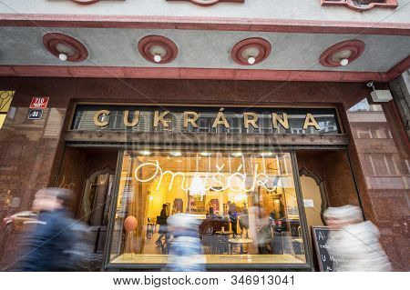 Prague, Czechia - October 31, 2019:  Cukrarna Mysak, A Typical Czech Pastry Shop From The City Cente