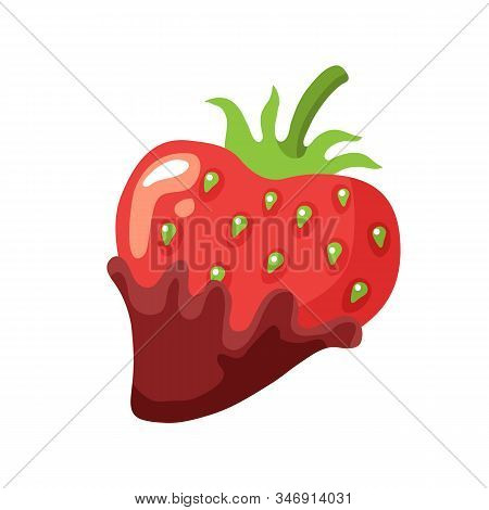 Valentines Day Food Vector Illustration. Strawberry With Chololate.