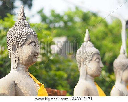 Stucco Buddha Images In The Ayutthaya Period Enshrined At The Wat Yaichaimongkol, Buddhist Temple