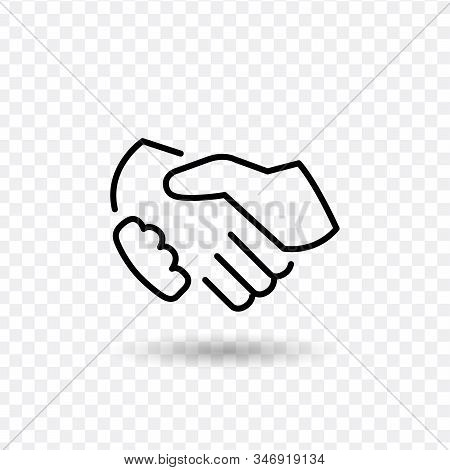 Business Icon Handshake, Thin Line, Black Color With Shadow. Stock Vector Illustration Isolated On W