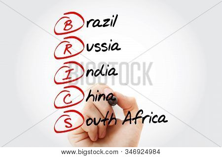 Brics - Brazil, Russia, India, China, South Africa Trade Union Acronym, Business Concept Background