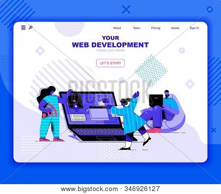 Web Development Landing Page Vector Template. Program Usability And Performance Website Header Ui La