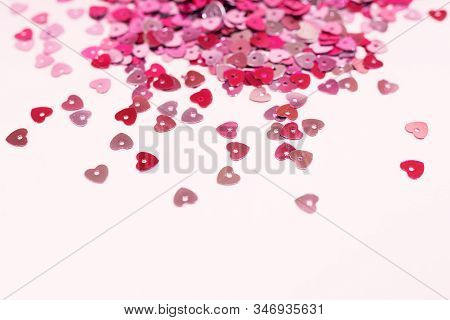 Blur Background Conffeti Hearts On A Pink Pastel Trendy Background Valentines Day Festive Background