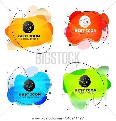 Black Inflammation On Face Icon Isolated On White Background. Set Abstract Banner With Liquid Shapes