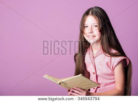 Happiness. Small Girl Read Interesting Story. Fiction Book. Keep Her Secrets In Diary. Book Store Co