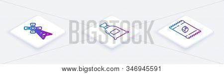 Set Isometric Line Windmill, Bag Of Flour And A Pack Full Of Seeds Of A Specific Plant. White Square